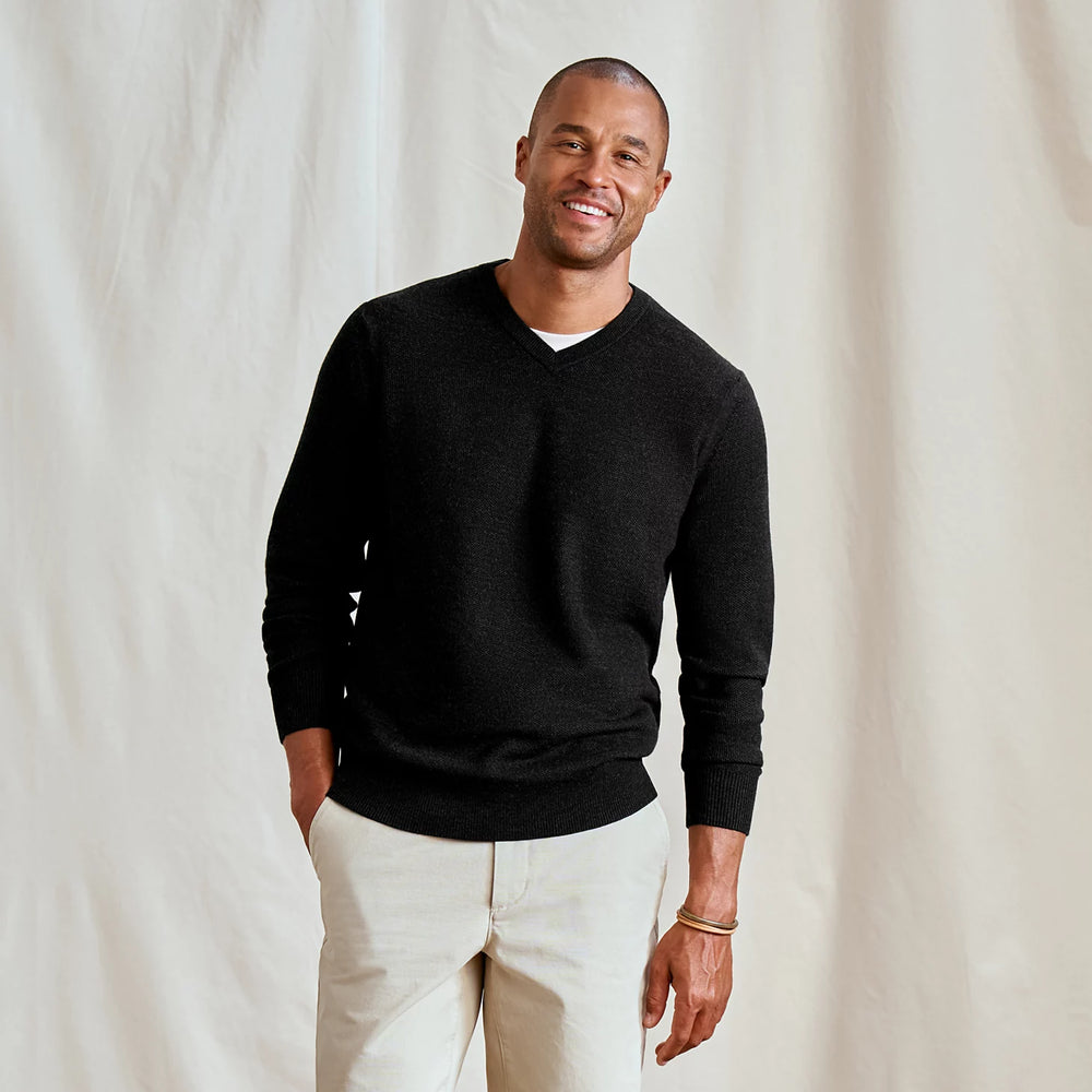 Merino Piqué V-Neck Sweater