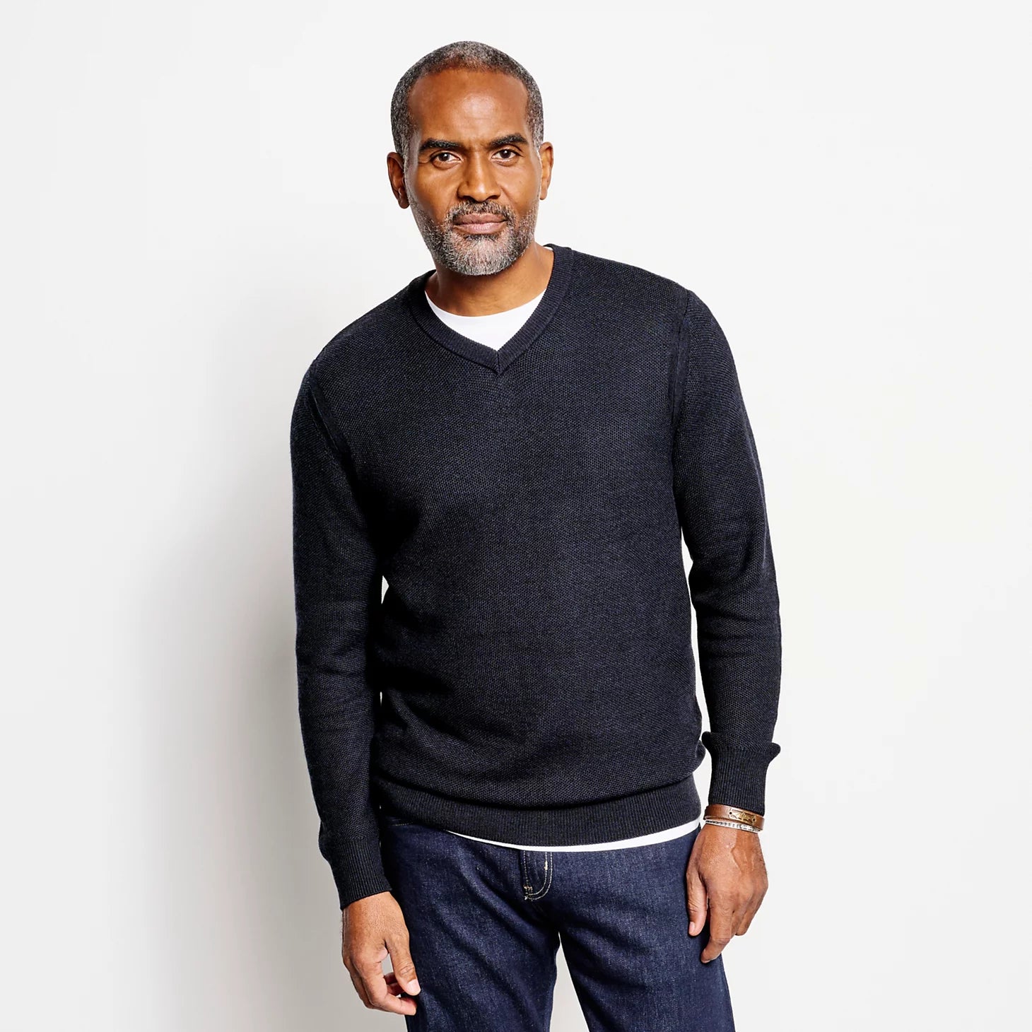 Merino Piqué V-Neck Sweater