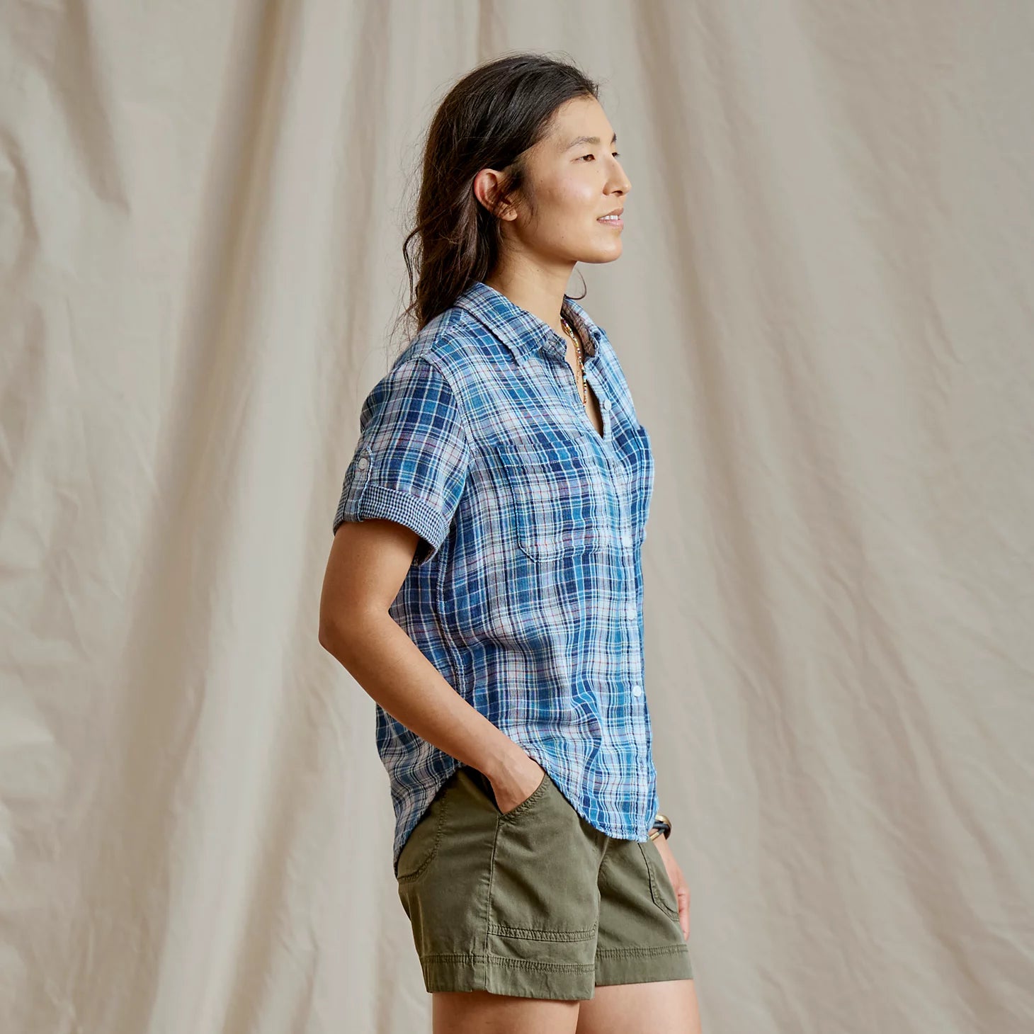 Plaid Gauze Short-Sleeve Camp Shirt