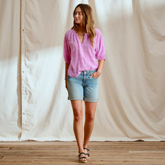 Lightweight Blouson-Sleeve Shirt