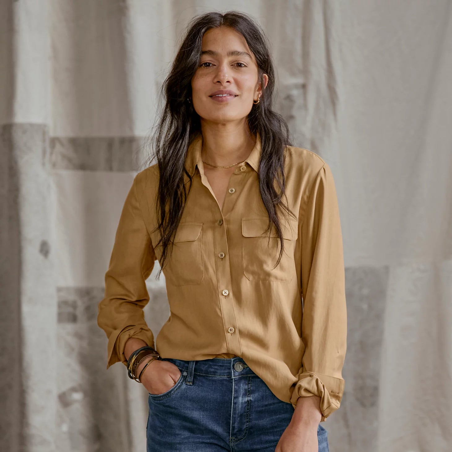 Washable Silk Long-Sleeve Shirt